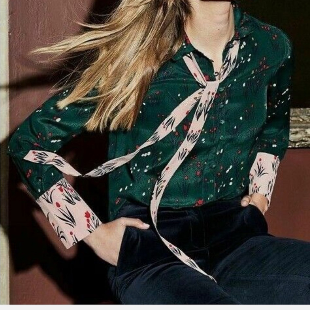 Boden Green and Pink Floral Silk Shirt